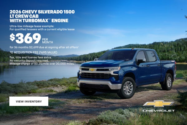 2026 Chevy Silverado 1500 LT Crew Cab with TurboMax Engine. Ultra-low mileage lease example for q...